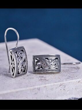 SILPADA 925 Sterling Silver Ornate Rectangular Dangle Earrings 
Like new
